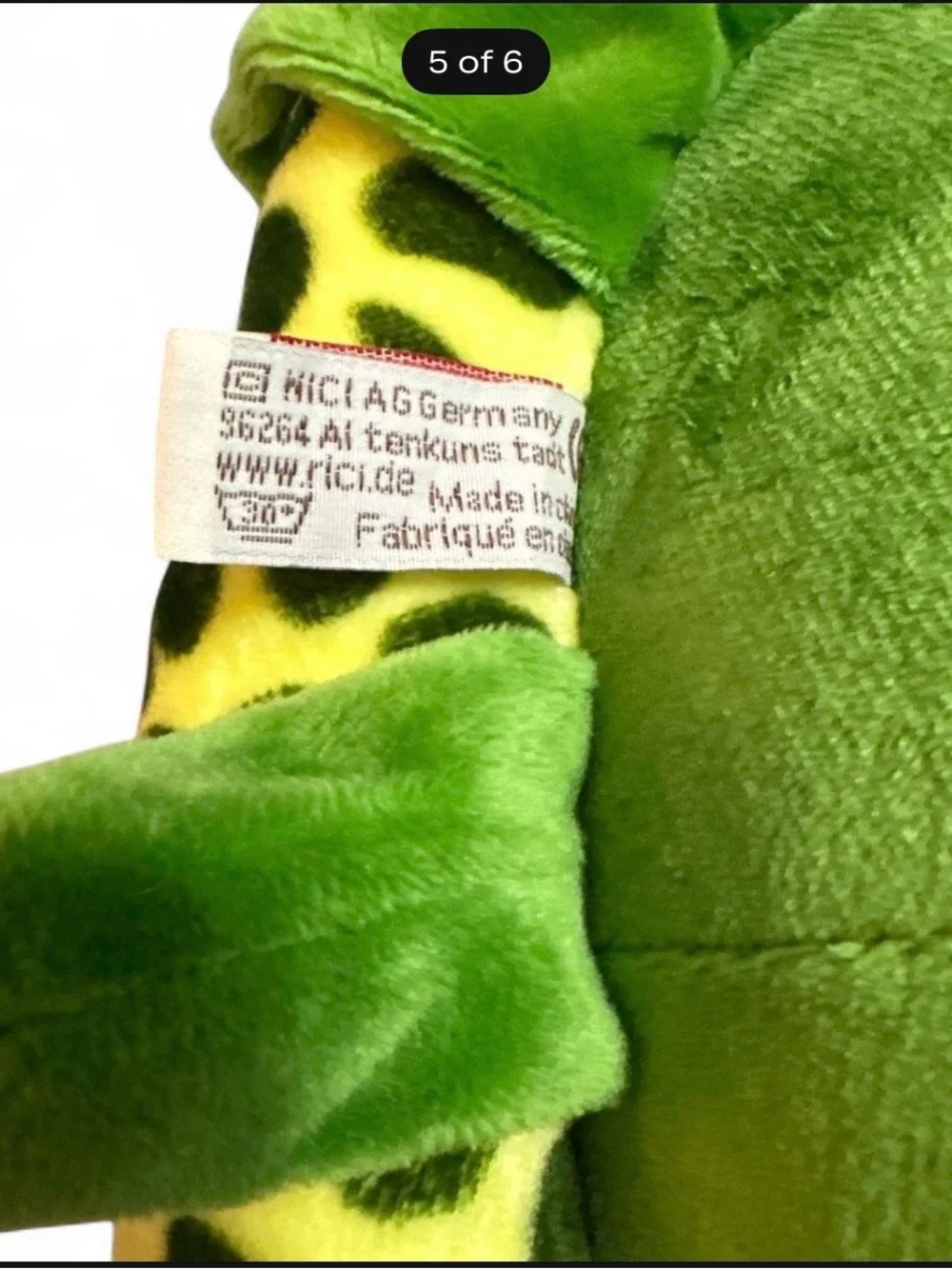Nico Bright Green Plush Turtle Pet Pillow with Yellow Leopard Trim& big sad eyes